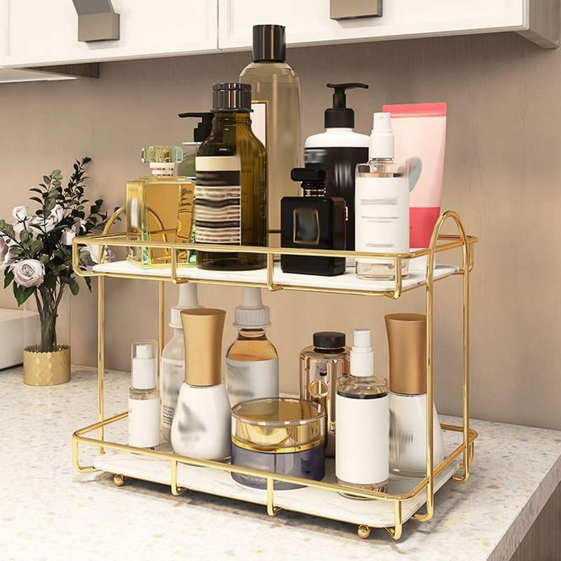 Light Luxury Countertop Makeup Organizer for Bathroom Storage Rack B