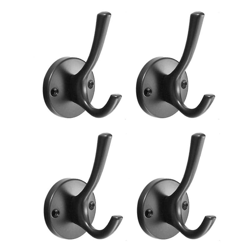 4pcs Coat Bathroom Towel Metal Heavy Duty Double Robe Hook (black)