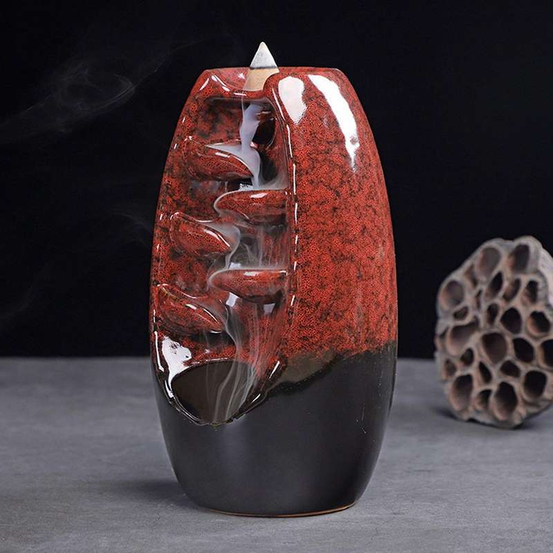 Waterfall Incense Holder Aroma Smoke Censer Holder for Home Red