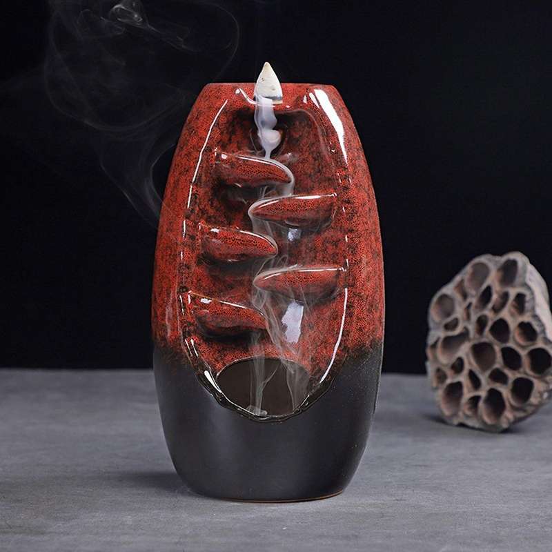 Waterfall Incense Holder Aroma Smoke Censer Holder for Home Red