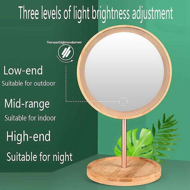 Usb Wooden Led Makeup Mirror Contact Light Beauty Mirror Square Base