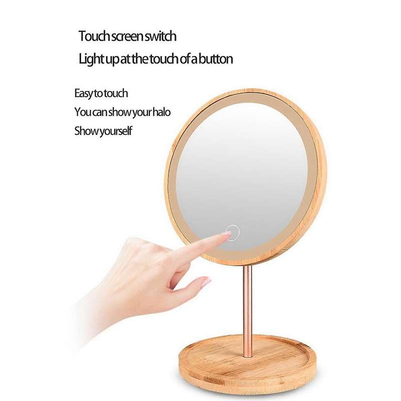 Usb Wooden Led Makeup Mirror Contact Light Beauty Mirror Square Base