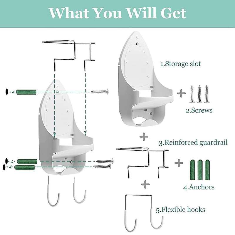 Iron Board Hanger Wall Electric Iron Holder with Removable Hooks -2