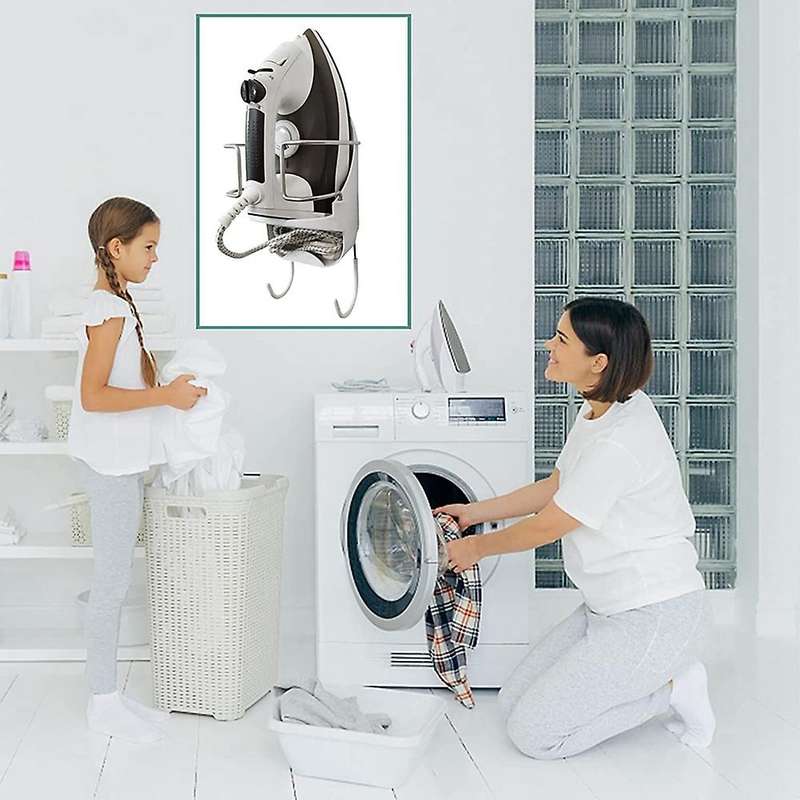 Iron Board Hanger Wall Electric Iron Holder with Removable Hooks -2