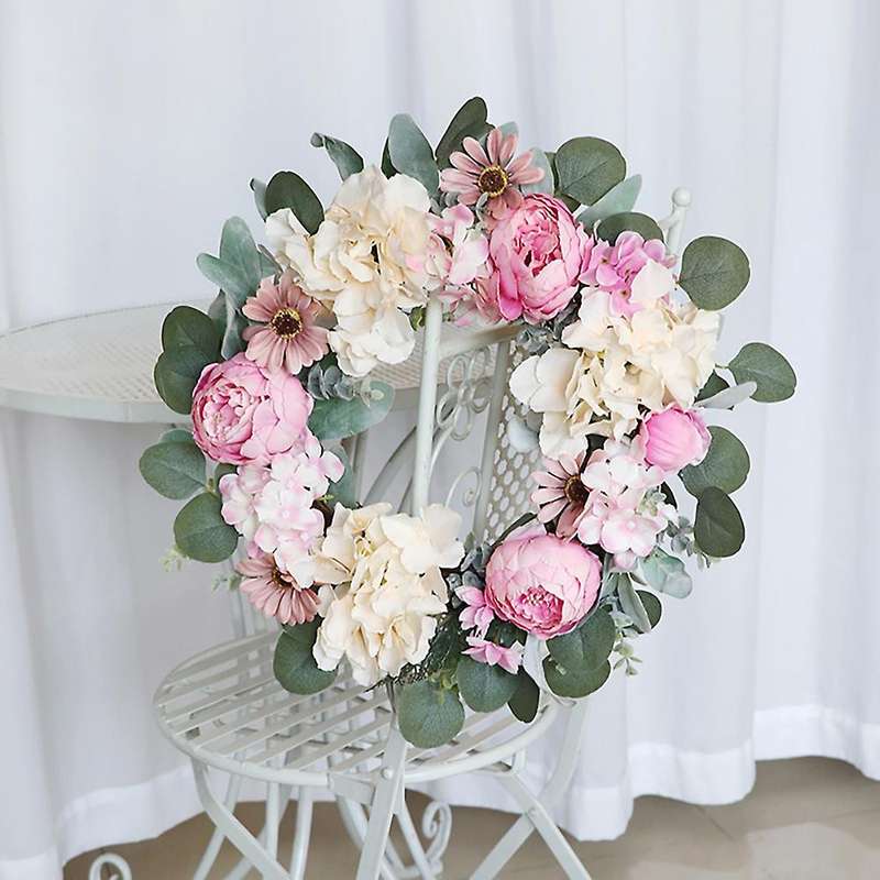 Peony Flower Decorative Artificial Flower Wreath, Faux Floral Wreath