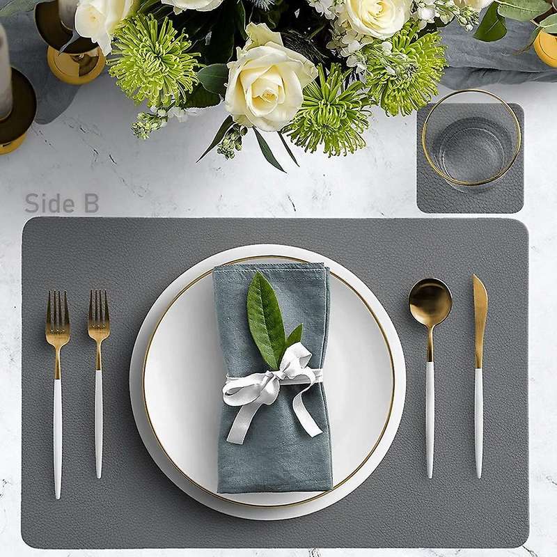 Placemats Leather and Coasters, Double-sided Pu Mats (grey/pink)