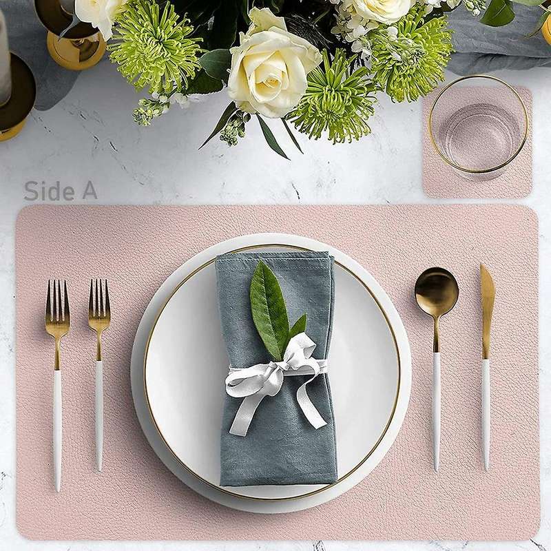 Placemats Leather and Coasters, Double-sided Pu Mats (grey/pink)