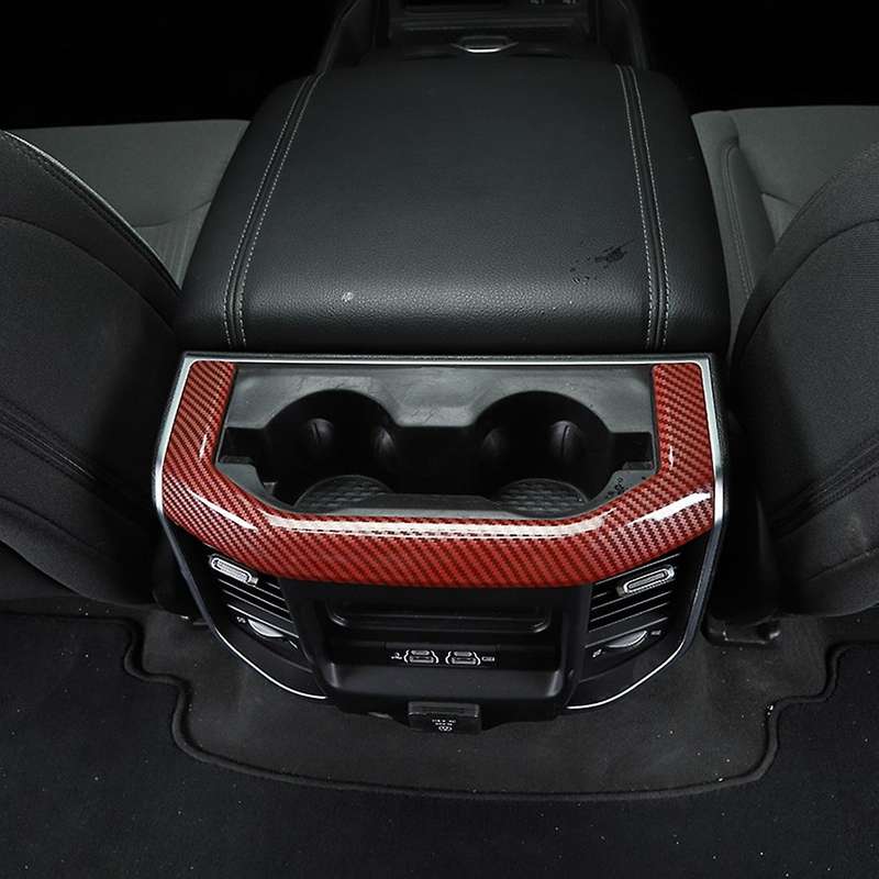 Car Cup Holder Panel for Dodge Ram 2018-2022, Red Carbon Fiber