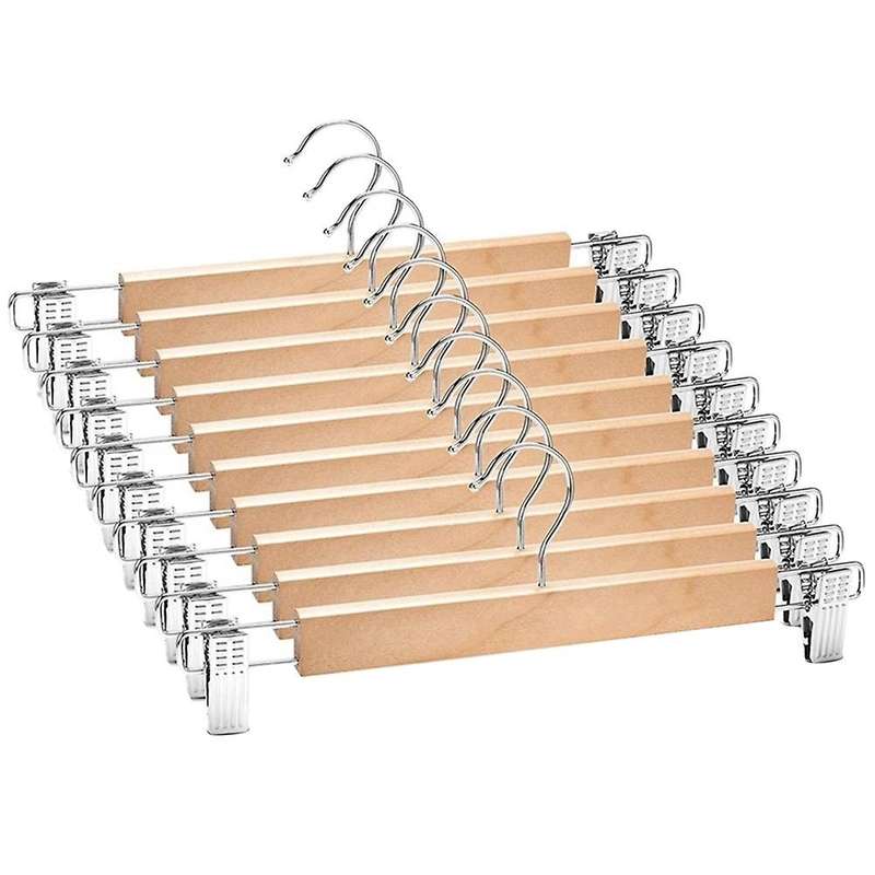 Wooden Skirt Hangers with Adjustable Clips Non-slip Trouser Hanger