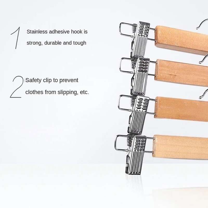 Wooden Skirt Hangers with Adjustable Clips Non-slip Trouser Hanger