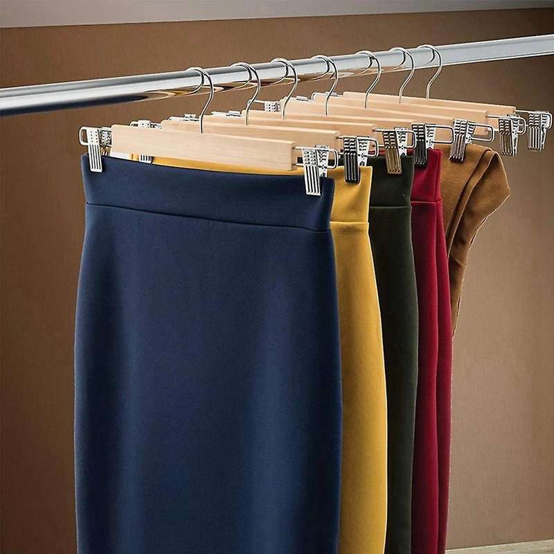 Wooden Skirt Hangers with Adjustable Clips Non-slip Trouser Hanger