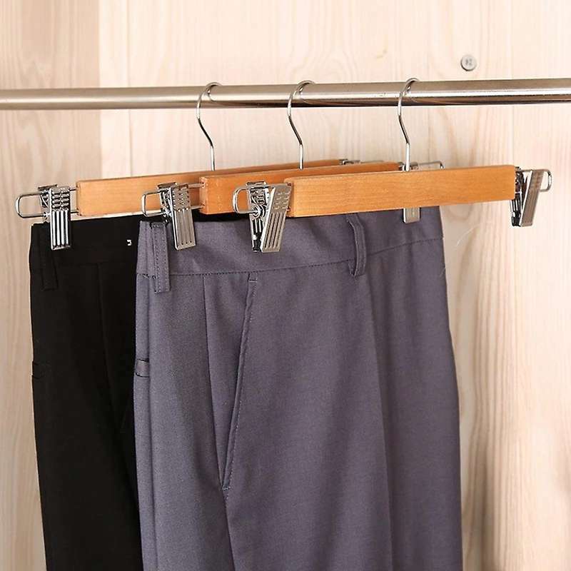 Wooden Skirt Hangers with Adjustable Clips Non-slip Trouser Hanger