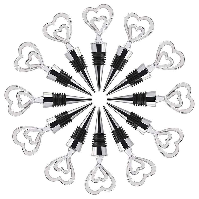 12pcs Alloy Double Heart Wine and Beverage Bottle Stoppers Caps