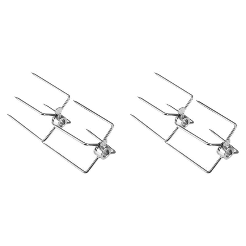 4pcs Meat Forks Clamp Grill Meatpicks Stainless Steel Barbecue Skewer