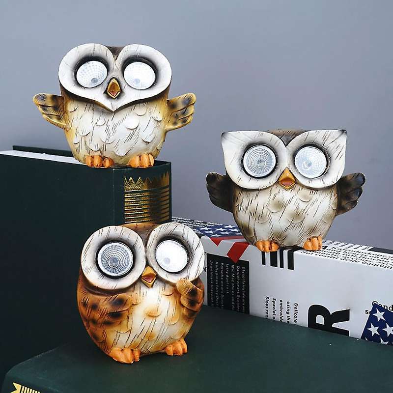 3 Packs Owl Solar Path Light Lamp Outdoor Solar Owl Decor Resin Owl