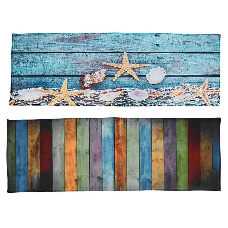 Blue Fishing Net Conch Shells Starfish Nautical Non-slip Bath Mats