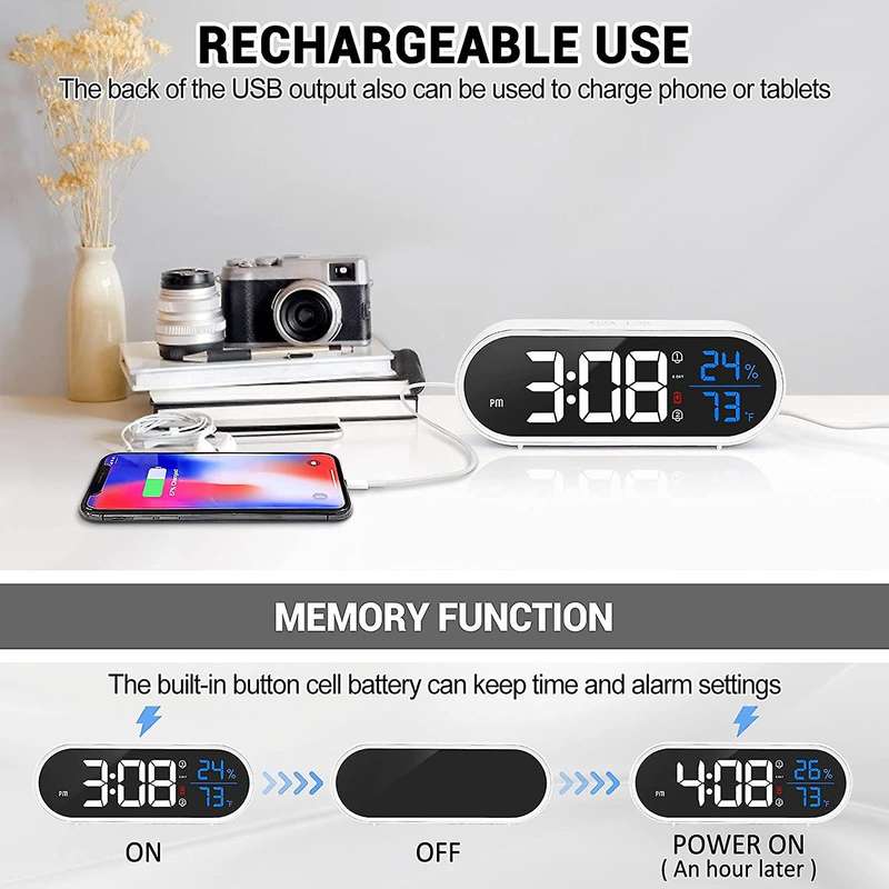 Digital Alarm Clock for Bedroom,led Desk Clock Dual Alarm Clock Black
