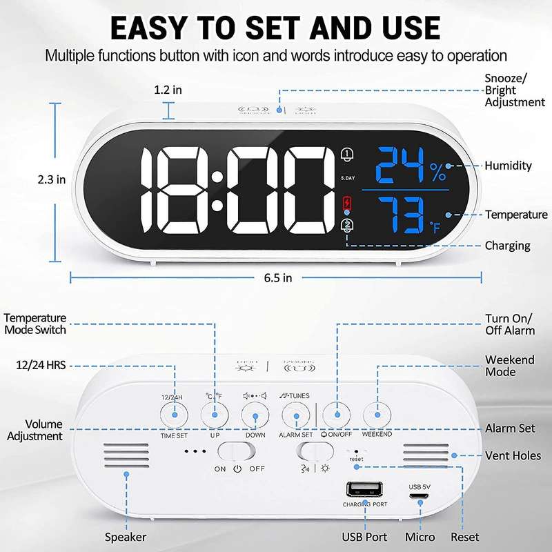 Digital Alarm Clock for Bedroom,led Desk Clock Dual Alarm Clock Black