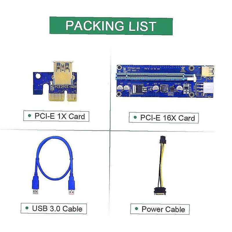3pcs Pci-e 1x to 16x Enhanced Powered Riser Adapter Card Blue Ver009s