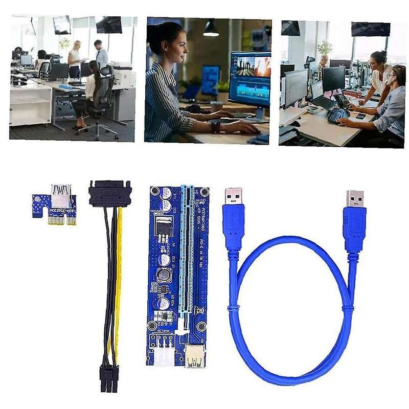 3pcs Pci-e 1x to 16x Enhanced Powered Riser Adapter Card Blue Ver009s
