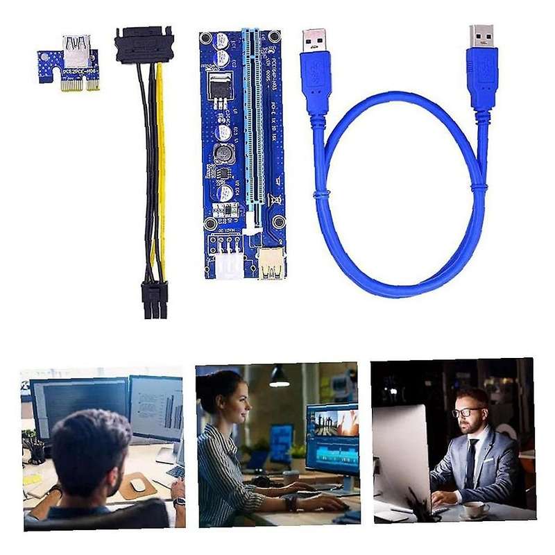 3pcs Pci-e 1x to 16x Enhanced Powered Riser Adapter Card Blue Ver009s