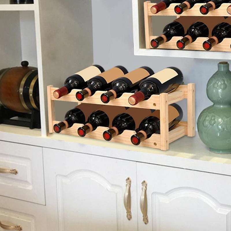Standing Wooden Wine Rack Organizer Decoration Rack-wood Color