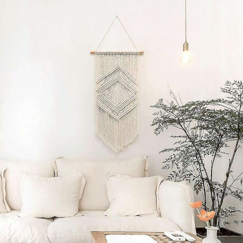 Bohemian Macrame Wall Hanging Tapestry Beige Home Art Decoration