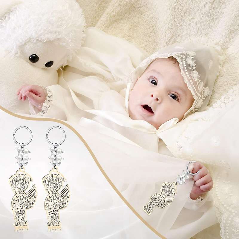Wooden Baptism Key Rings Angel Keychain for Bridal Shower Baptism