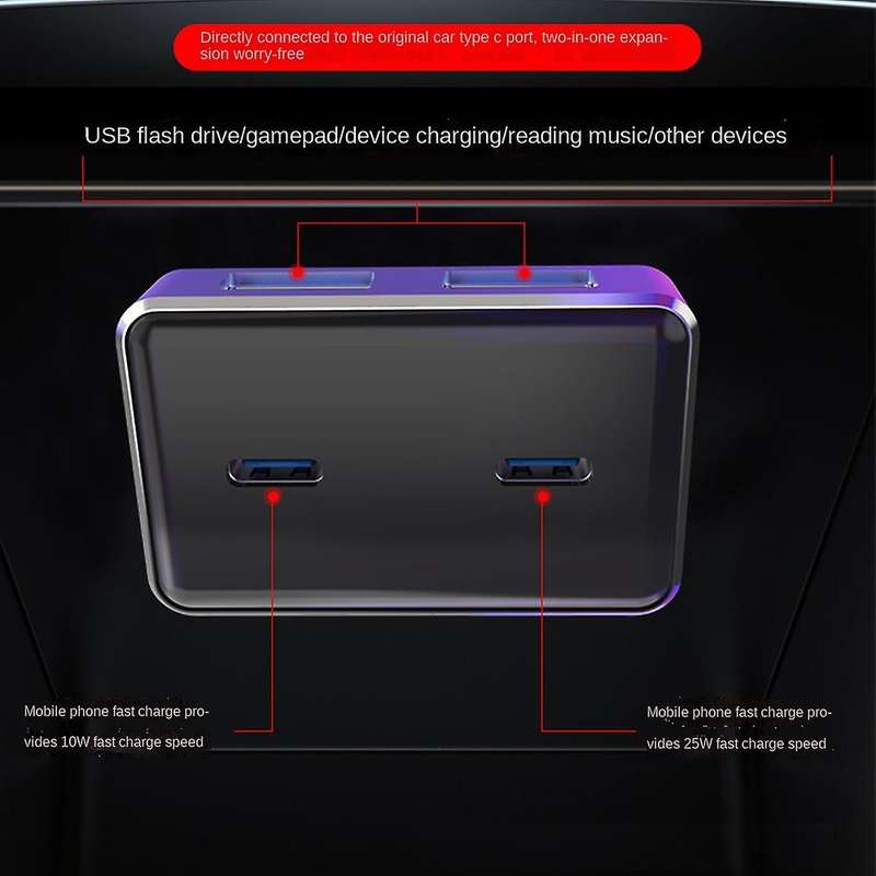 4 In 1 Usb Hub Multiport Adapter,for Tesla Model3 Model Y Fast Charge