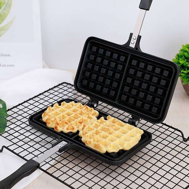 Stove Top Waffle Maker Dual Head Waffle Baking Mold for Home Kitchen