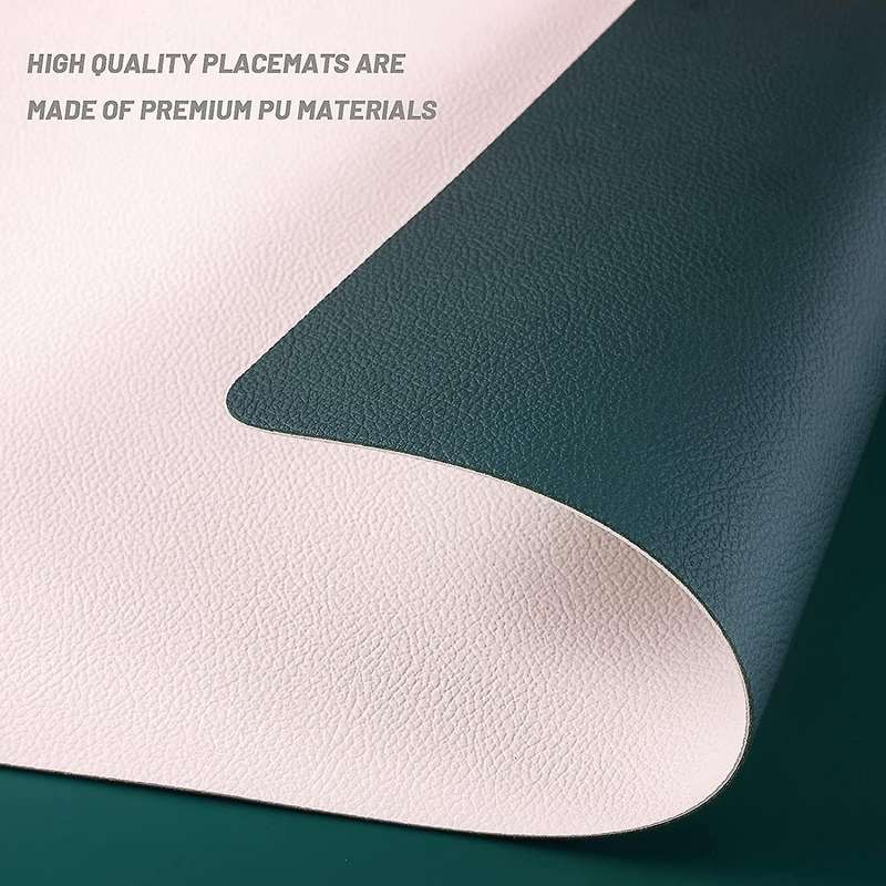 Placemats Leather and Coasters, Double-sided Pu Mats (green/beige)