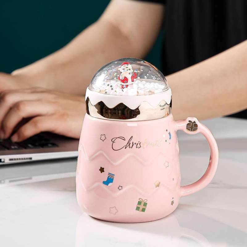 Christmas Mug Ceramic Figurines with Lid Home New Year Gift Green