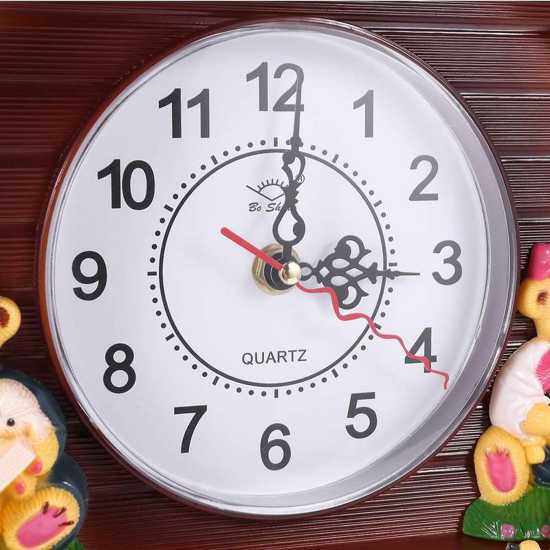 Wooden Cuckoo Handcraft Carving Living Room Wall Clock Timer Alarm