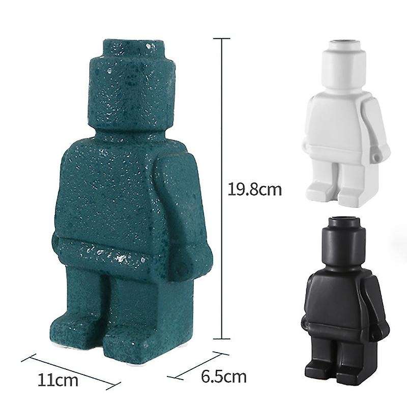 Robot Sculpt Figurines Vase Artificial Flower Vase Ceramic -black