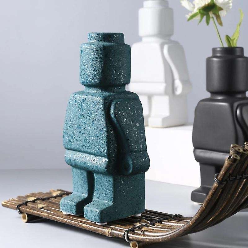 Robot Sculpt Figurines Vase Artificial Flower Vase Ceramic -black