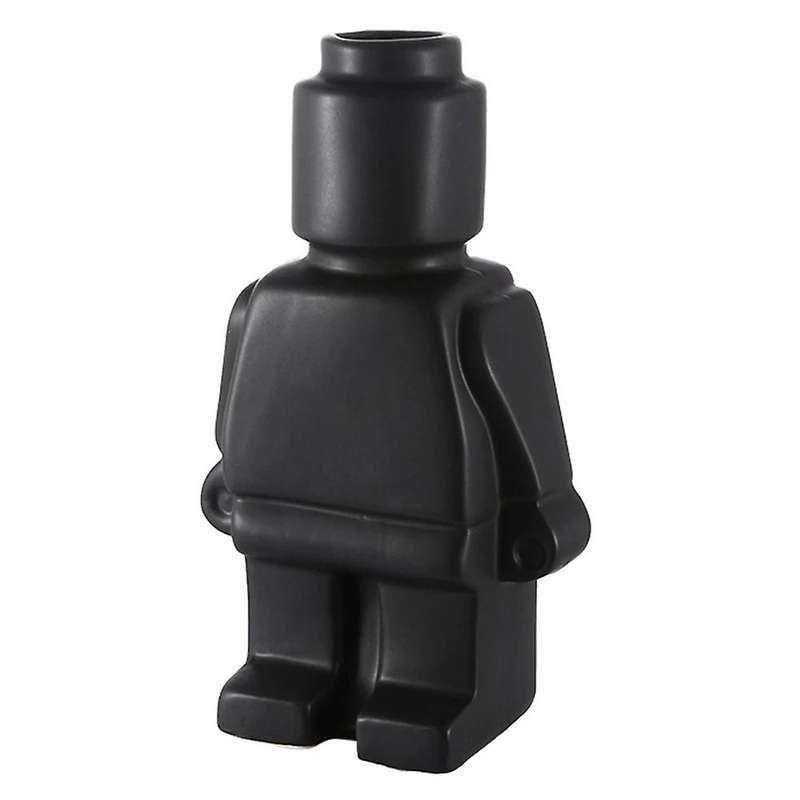 Robot Sculpt Figurines Vase Artificial Flower Vase Ceramic -black