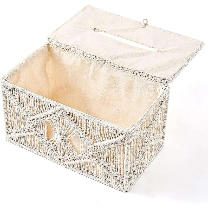 Boho Decor Rectangular Paper Tissue Holder with Bead Buckle Macrame
