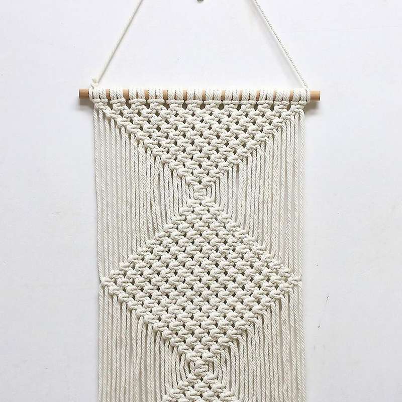 Rhombus Macrame Wall Hanging - Hand-woven Tapestry with Tassels