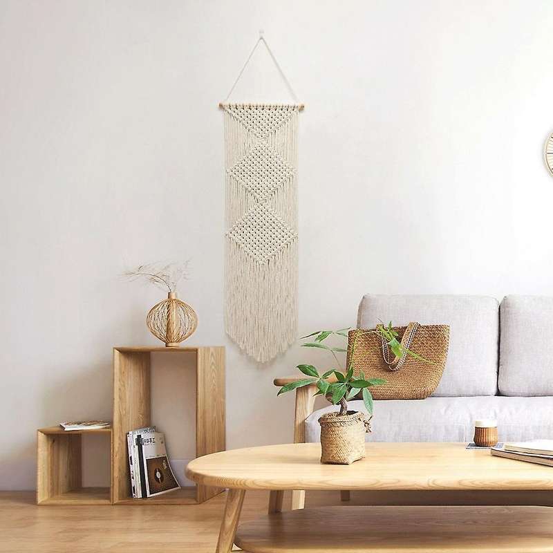 Rhombus Macrame Wall Hanging - Hand-woven Tapestry with Tassels