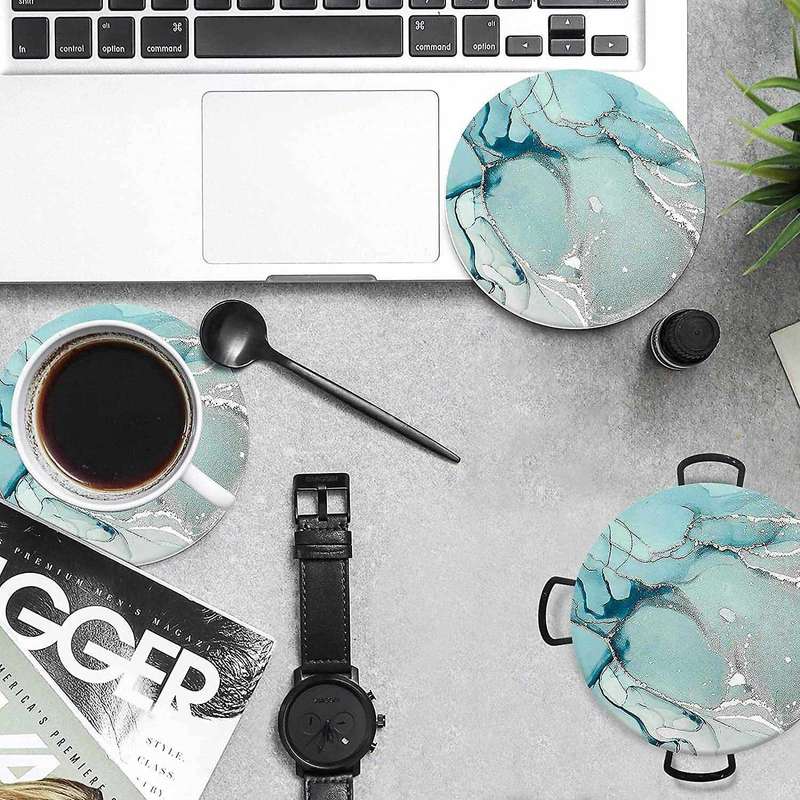 Ceramic Coasters for Drinks Water Absorbent,cork Marble with Holder