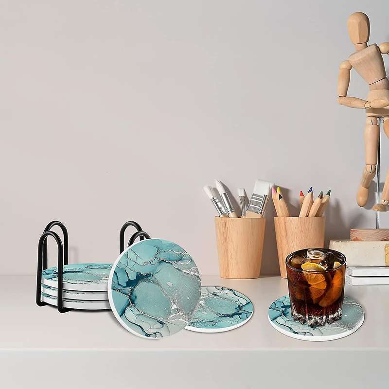 Ceramic Coasters for Drinks Water Absorbent,cork Marble with Holder