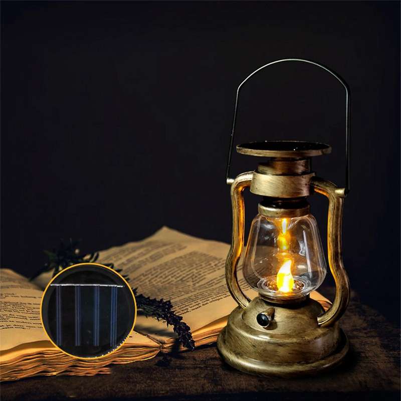 2x Retro Solar Hanging Candle Oil Lamp Garden Yard Lighting-gold