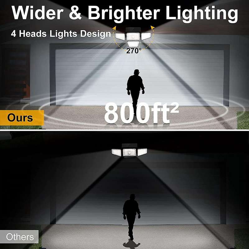Solar Lights Outdoor,270 Led 3000lm Sensor Light,4 Heads 3 Modes