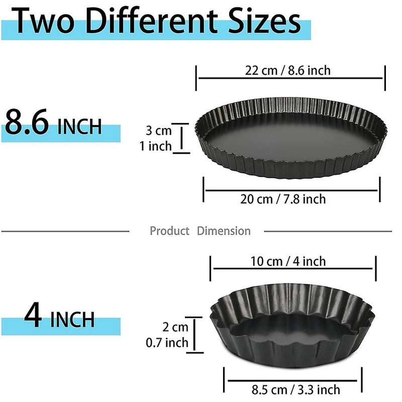 Set Of 6 Tart Moulds with Loose Base, Carbon Steel Tartelette Moulds