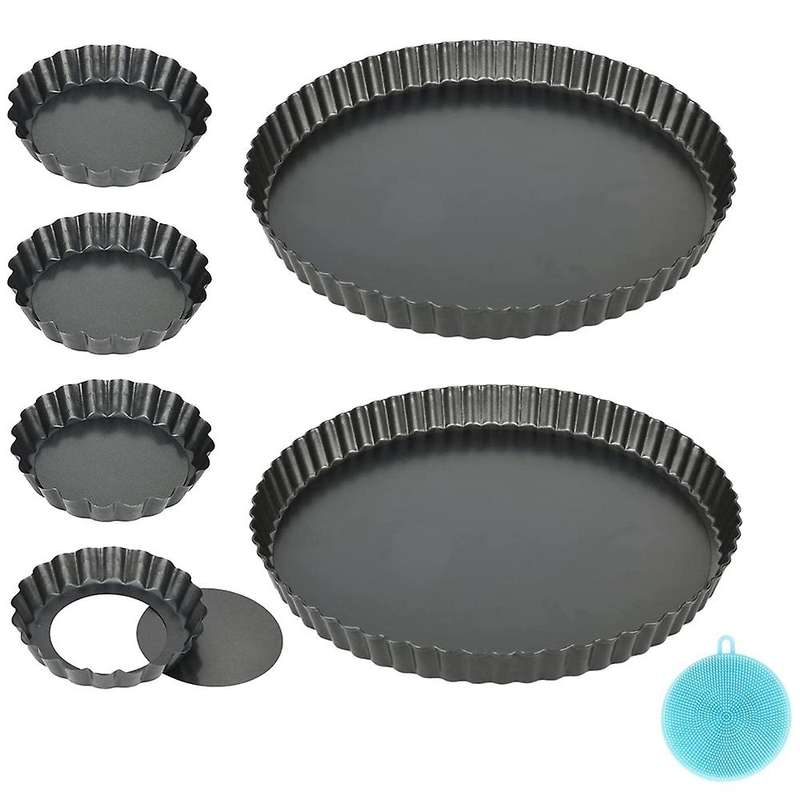 Set Of 6 Tart Moulds with Loose Base, Carbon Steel Tartelette Moulds