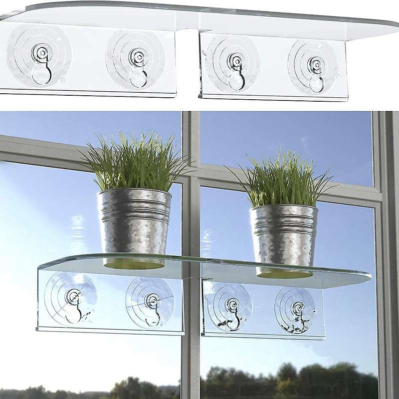 Bonsai Suction Cup Acrylic Ledge Window Shelf Bathroom Display Rack