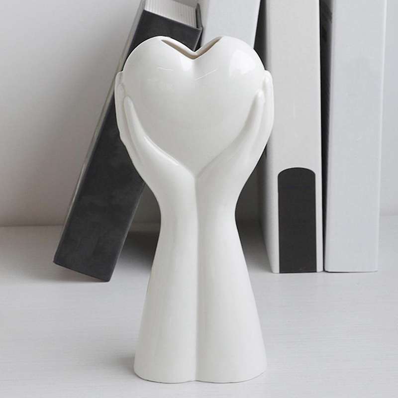 Ceramic Human Heart In Hand Flower Vase Creative Sculpture Flower Pot