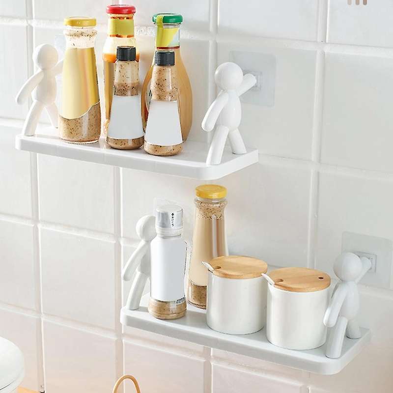 Bathroom Storage Shelves Doll Villain Shelf Self-adhesive White 2pcs