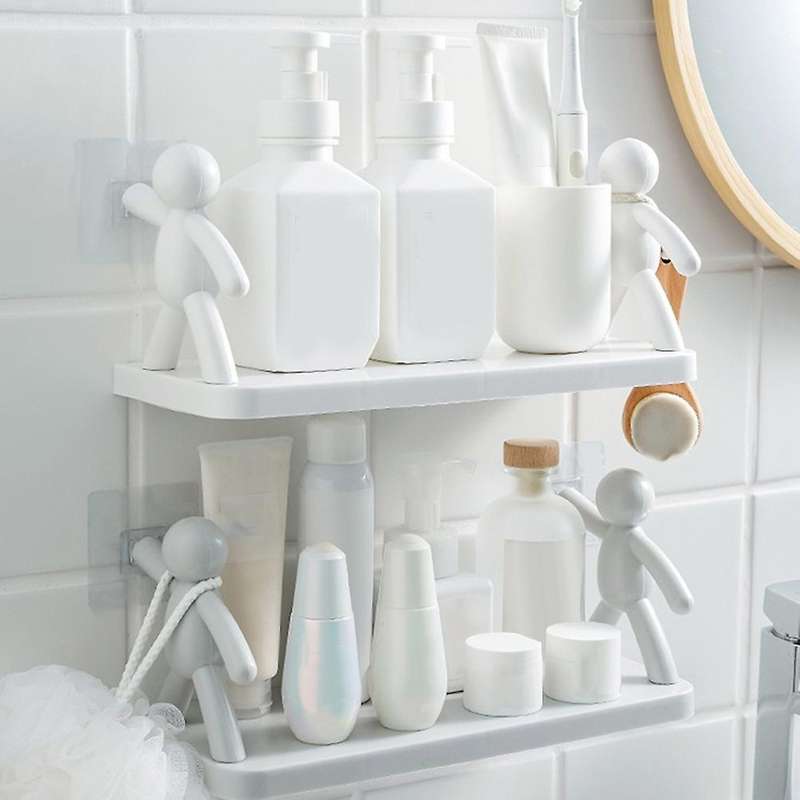 Bathroom Storage Shelves Doll Villain Shelf Self-adhesive White 2pcs