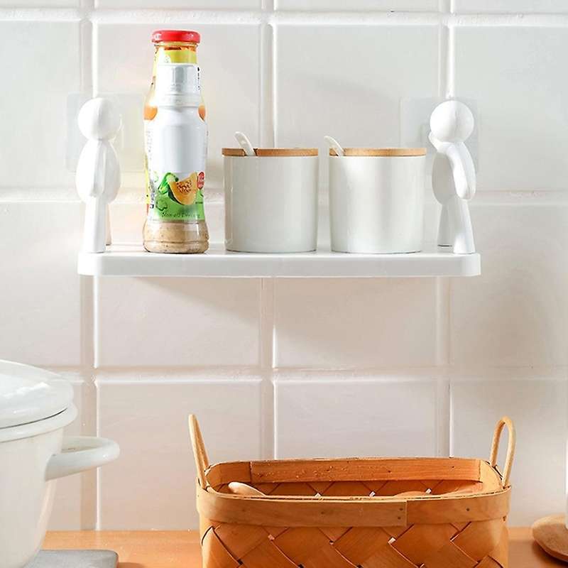 Bathroom Storage Shelves Doll Villain Shelf Self-adhesive White 2pcs